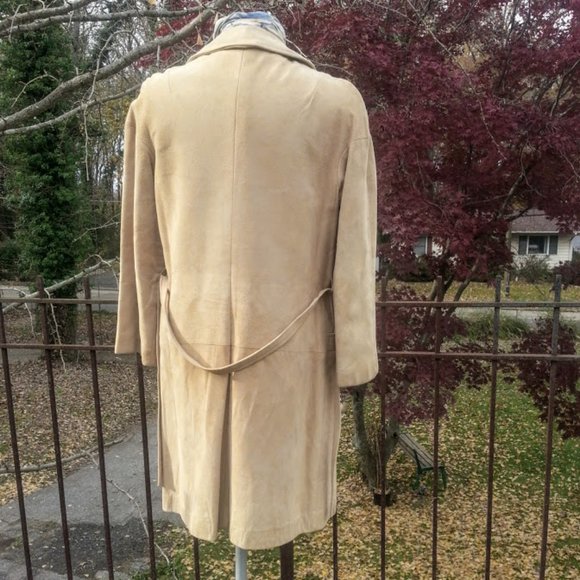 Vintage tan suede belted button-up midi coat Buttery Soft! S/M - Picture 5 of 8